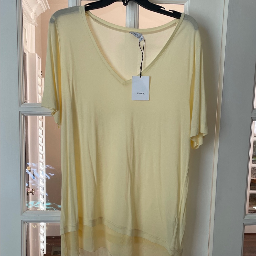 Vince Pale Yellow Short Sleeve V-Neck Tee